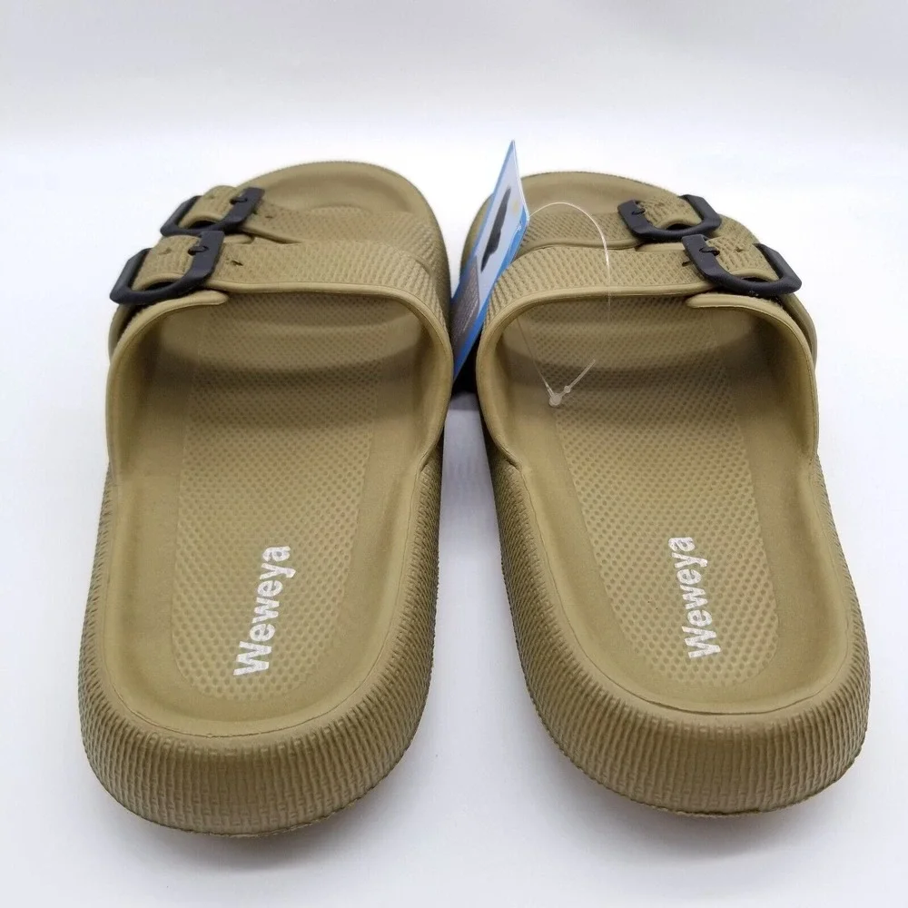 Weweya Men  Sandals‎ Pillow Slippers Size 42-43 US 8.5/9.5  Double Buckle Olive